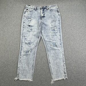 KANCAN Collie High Rise Distressed Raw Hem Mom Jeans 11/29 (34x27) Acid‎ Wash